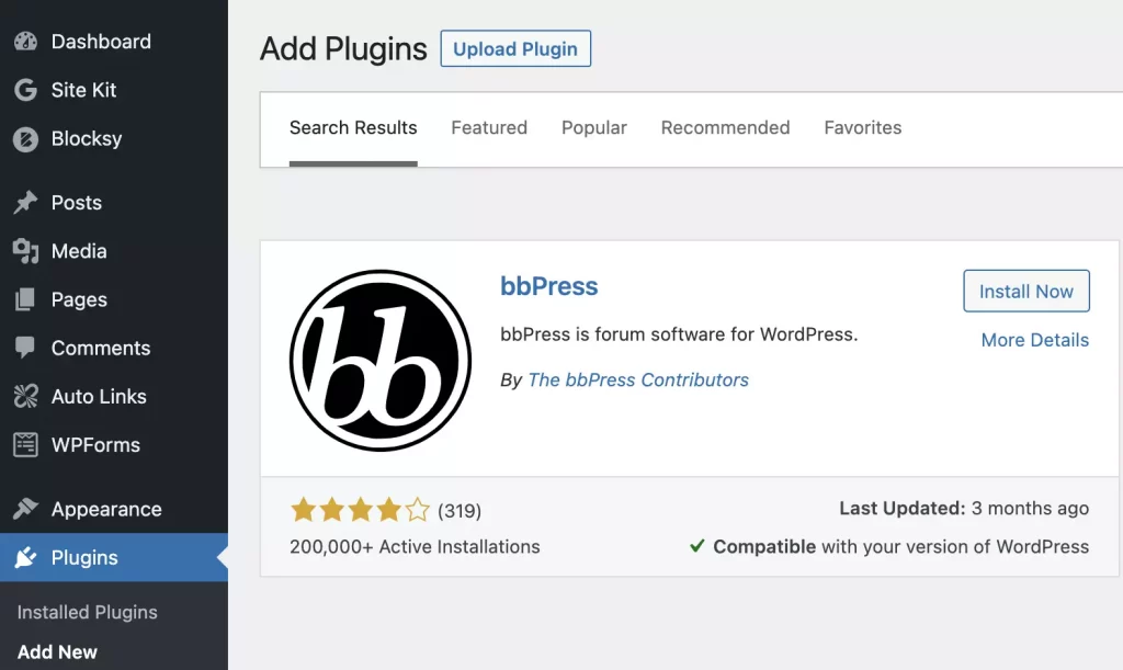 Install bbpress wordpress plugin