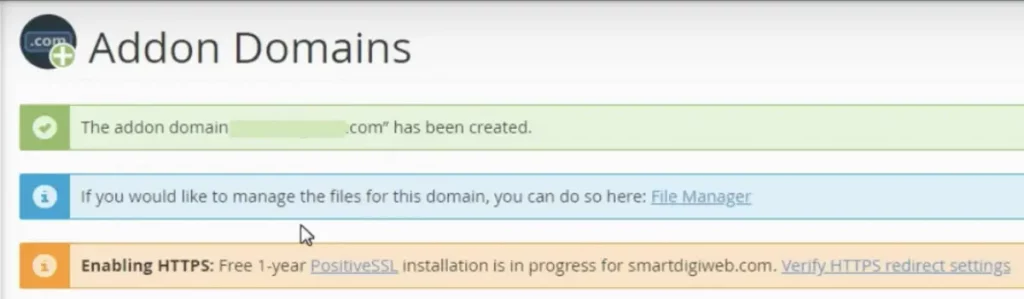 addon domains done