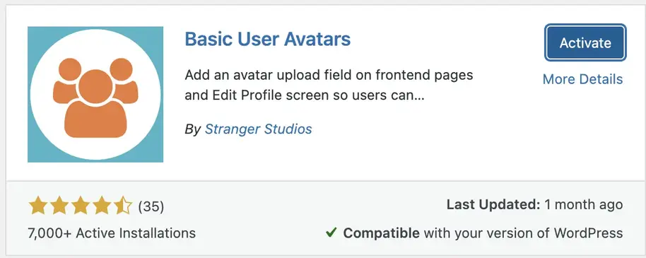 Basic User Avatars plugin