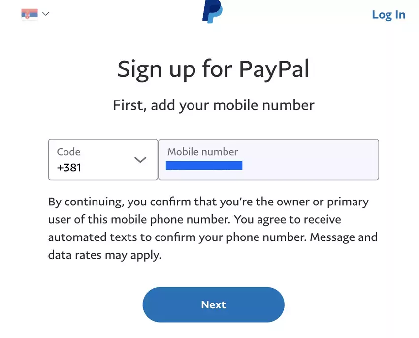 Paypal enter your phone number