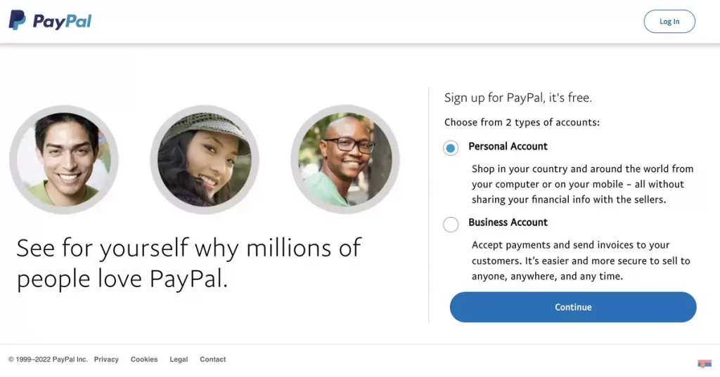 PayPal signup start